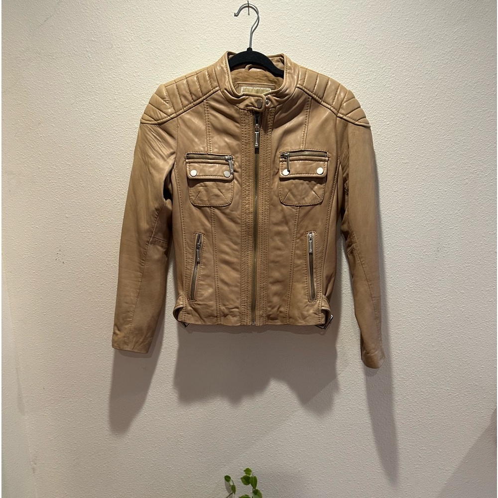Light Tan Michael Koors Leather Moto Jacket, Excellent
